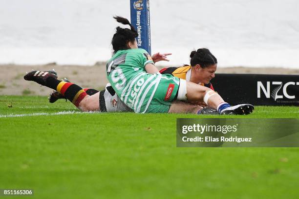 Sosoli Talawadua of Waikato dives across the try line during the round four Farah Palmer Cup match between Manawatu and Waikato at Central Energy...