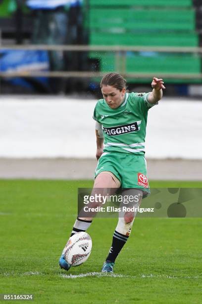 Jade Te Rure of Manawatu restarts game during the round four Farah Palmer Cup match between Manawatu and Waikato at Central Energy Trust Stadium on...