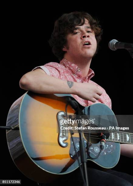 Kyle Falconer of The View performs outside Tate Modern, London, as part of a series of live music events organised by agit8 to raise awareness of...