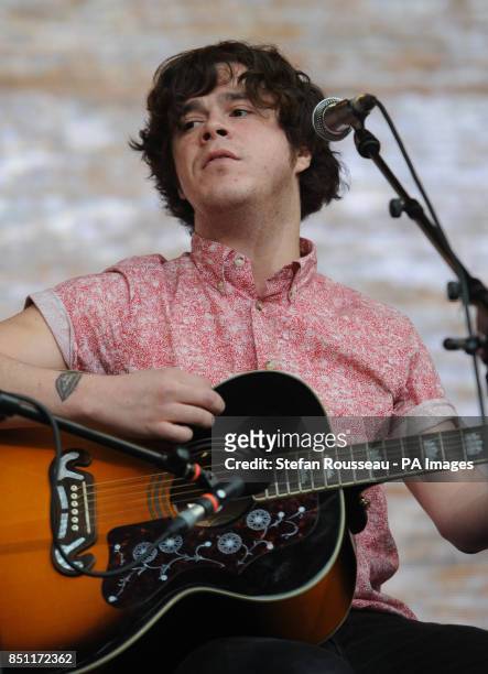 Kyle Falconer of The View performs outside Tate Modern, London, as part of a series of live music events organised by agit8 to raise awareness of...