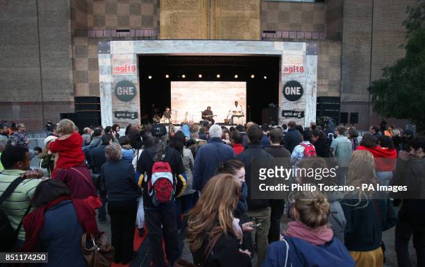 Baaba Maal performs outside Tate Modern, London, as part of a series of live music events organised by agit8 to raise awareness of their campaign to...