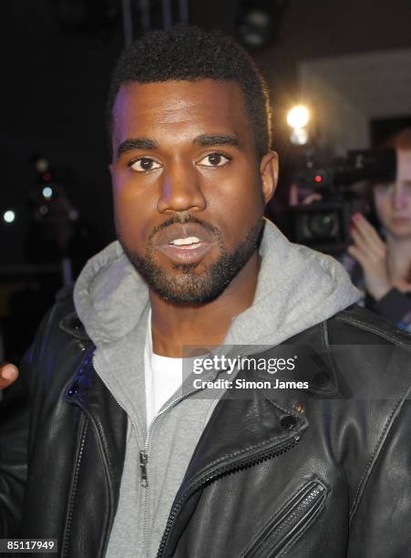 Kanye West attends the runway at the House of Holland show at London Fashion Week Autumn/Winter 2009 at Quaglino's on February 24, 2009 in London,...