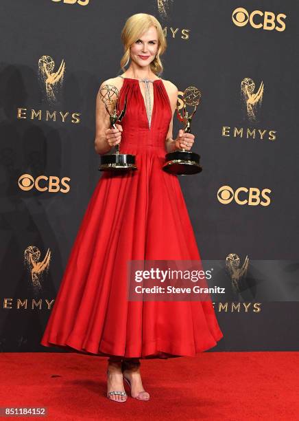 Nicole Kidman poses at the 69th Annual Primetime Emmy Awards - Press Room at Microsoft Theater on September 17, 2017 in Los Angeles, California.