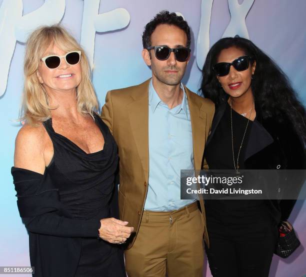 Actress Goldie Hawn, director Alex Israel and fashion designer Gelila Puck attend the premiere of Alex Israel's "SPF-18" at University High School on...