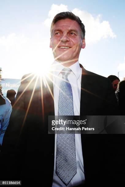 National Party leader Bill English arrives at the Viaduct Harbour on September 22, 2017 in Auckland, New Zealand. Voters head to the polls on...