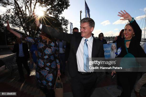 Mary English, National Party leader Bill English and MP NIkki Kaye thank supporters at the Viaduct Harbour on September 22, 2017 in Auckland, New...