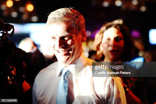 National Party leader Bill English arrives at the Viaduct Harbour on September 22, 2017 in Auckland, New Zealand. Voters head to the polls on...