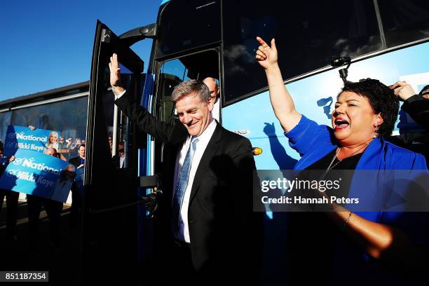 National Party deputy leader Paula Bennett introduces leader Bill English on September 22, 2017 in Auckland, New Zealand. Voters head to the polls on...