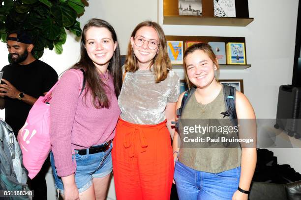 Annie Bojanowski, Emma Glassman-Hughes and Emma Whisenhuft attend Away Flagship Store Opening at Away on September 21, 2017 in New York City.