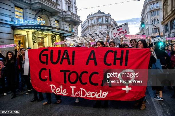 Manifestation against men's violence against women and the media assistance organized by the #nonunadimeno under the Roman daily the Messaggero who...