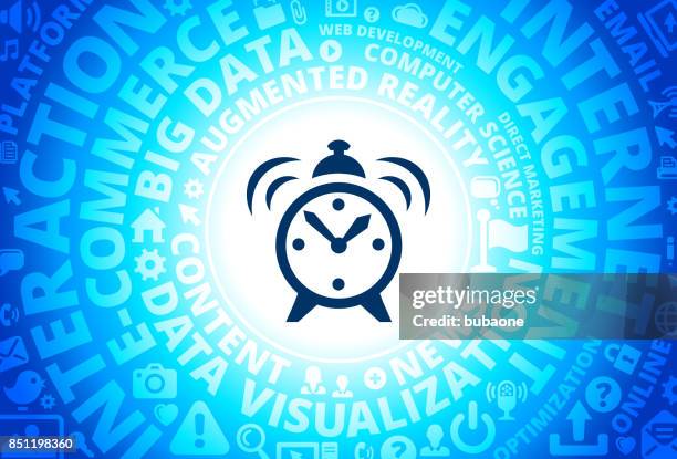 alarm clock icon on internet modern technology words background - speaker vibration stock illustrations