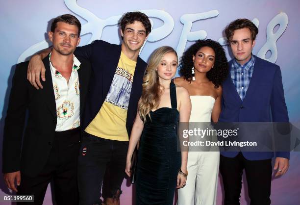 Actors Sean Russel Herman, Noah Centineo, Carson Meyer, Bianca A. Santos and Jackson White attend the premiere of Alex Israel's "SPF-18" at...