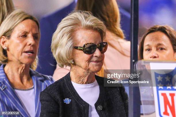 Detroit Lions Owner Martha Firestone Ford on the field prior to the National Football League game between the New York Giants and the Detroit Lions...