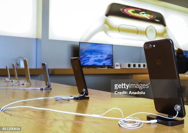 Apple iPhone 8 are displayed for sale at the Apple store on September 22, 2017 in Hong Kong, China. Apple's iPhone 8 and iPhone 8 Plus went on sale...