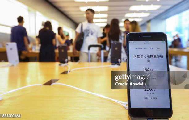 Apple iPhone 8 are displayed for sale at the Apple store on September 22, 2017 in Hong Kong, China. Apple's iPhone 8 and iPhone 8 Plus went on sale...