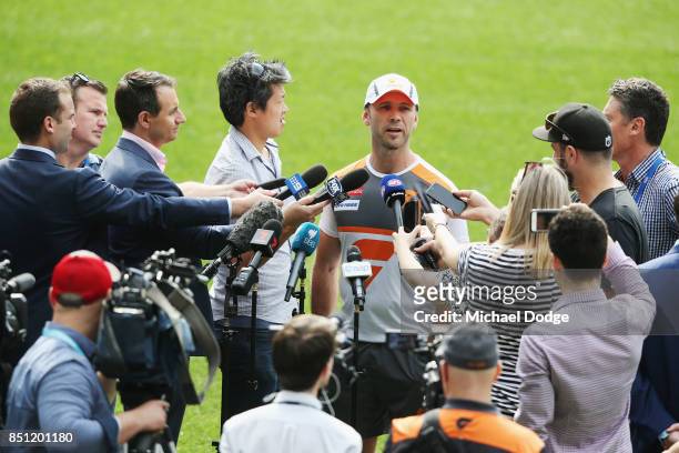 Assistant coach Mark McVeigh speaks to media during the Greater Western Sydney Giants AFL training session at Melbourne Cricket Ground on September...