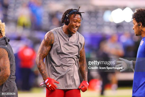 New York Giants wide receiver Brandon Marshall prior to the National Football League game between the New York Giants and the Detroit Lions on...