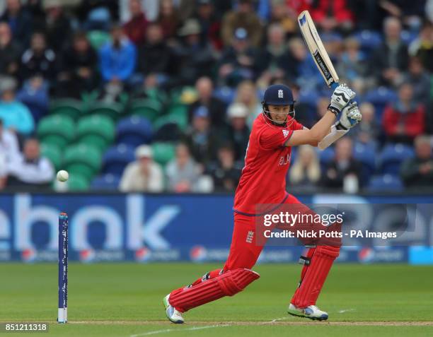 England captain Joe Root square cuts against New Zealand during the ICC Champions Trophy match at the SWALEC Stadium, Cardiff.