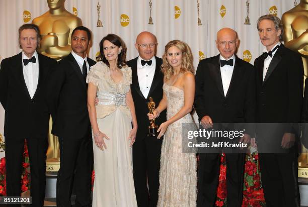 The family of Heath Ledger, mother Sally Ledger, father Kim Ledger, and sister Kate Ledger poses with actors Christopher Walken, Cuba Gooding Jr.,...