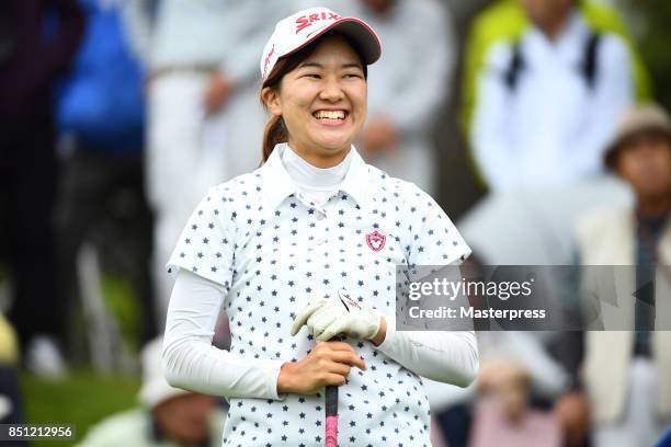 Ayano Nitta of Japan smiles during the final round of the Chugoku Shimbun Choopi Ladies Cup at the Geinan Country Club on September 22, 2017 in...