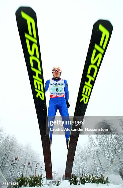 Taihei Kato of Japan jumps during the Ski Jumping 134M Hill Trial Round of the Nordic Combined Team Gundersen at the FIS Nordic World Ski...