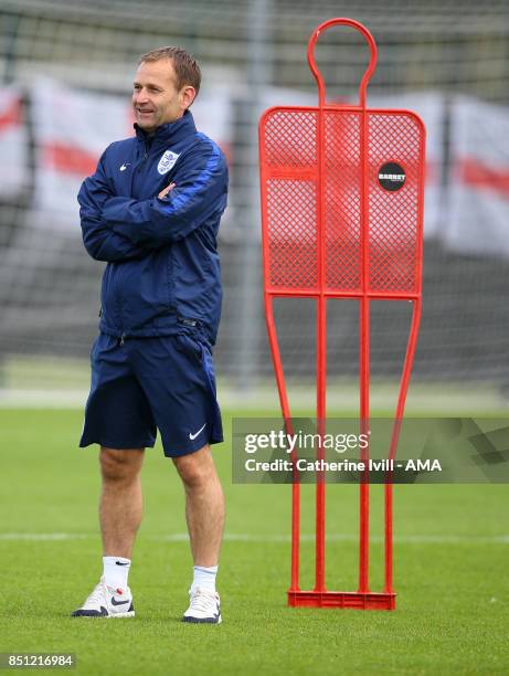 Dan Ashworth, FA Director of Elite Development talks to Mark Sampson manager of England Women during the England Women's Training Session on July 29,...