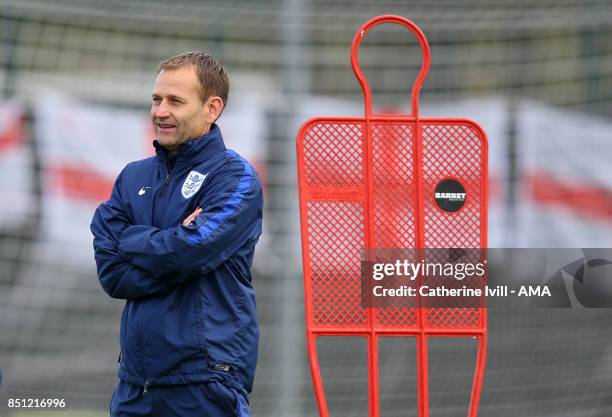 Dan Ashworth, FA Director of Elite Development talks to Mark Sampson manager of England Women during the England Women's Training Session on July 29,...