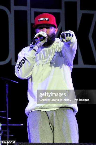 Fred Durst of Limp Bizkit performs during the Download Festival at Castle Donington.