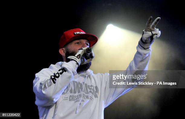 Fred Durst of Limp Bizkit performs during the Download Festival at Castle Donington.
