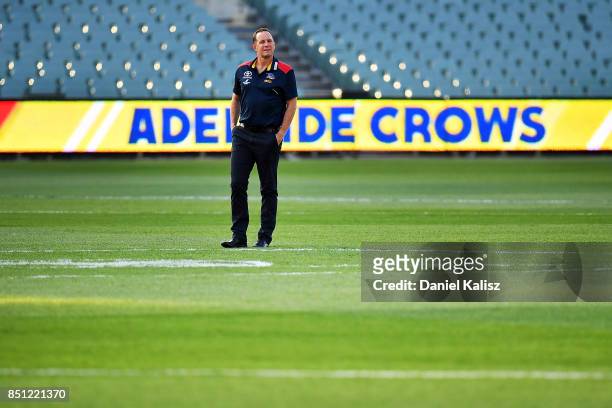 Adelaide Crows Senior Coach Don Pyke looks on from the middle of Adelaide Oval prior to the First AFL Preliminary Final match between the Adelaide...