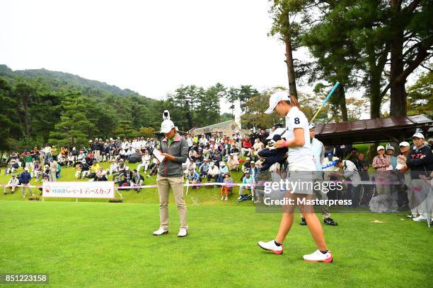 General view of the 1st tee during the final round of the Chugoku Shimbun Choopi Ladies Cup at the Geinan Country Club on September 22, 2017 in...