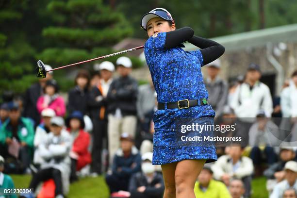 Asumi Teruyama of Japan hits her tee shot on the 1st hole during the final round of the Chugoku Shimbun Choopi Ladies Cup at the Geinan Country Club...