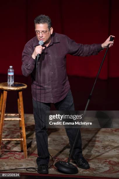 Comedian Andy Kindler performs onstage at Beef Relief - a special benefit for the International Rescue Committee at Largo on September 21, 2017 in...