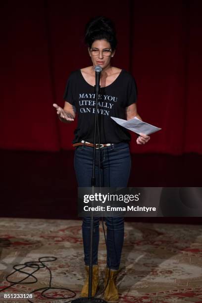 Comedian Laura Silverman performs onstage at Beef Relief - a special benefit for the International Rescue Committee at Largo on September 21, 2017 in...