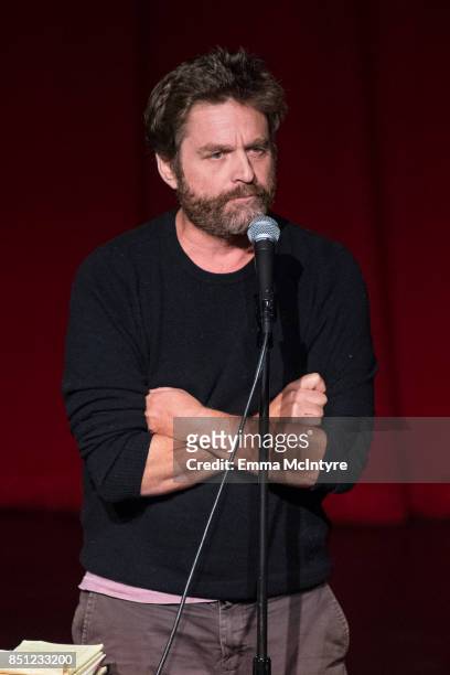 Actor Zach Galifianakis performs onstage at Beef Relief - a special benefit for the International Rescue Committee at Largo on September 21, 2017 in...