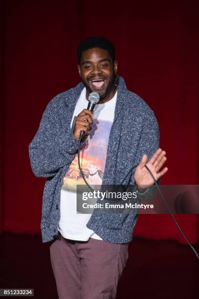 Comedian Ron Funches performs onstage at Beef Relief - a special benefit for the International Rescue Committee at Largo on September 21, 2017 in Los...