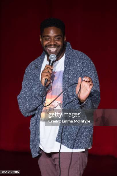 Comedian Ron Funches performs onstage at Beef Relief - a special benefit for the International Rescue Committee at Largo on September 21, 2017 in Los...