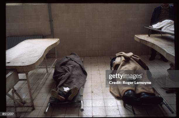 Victims of a shelling attack lie in the morgue December 1, 1994 in Sarajevo, Bosnia-Herzegovina. When Bosnia declared its independence in March of...