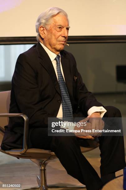 Mario Vargas Llosa attends a conference about his last book 'Conversacion en Princeton' on September 21, 2017 in Madrid, Spain.