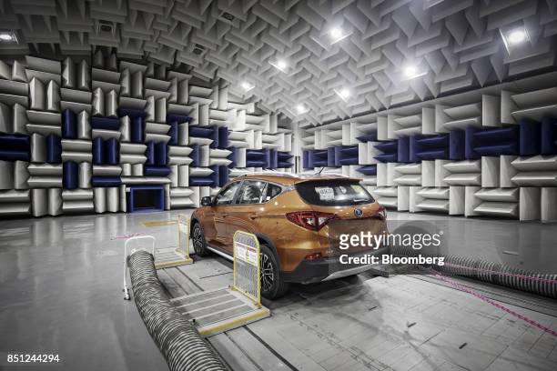 Vehicle sits in an acoustics testing lab at the BYD Co. Headquarters in Shenzhen, China, on Thursday, Sept. 21, 2017. China will likely order an end...