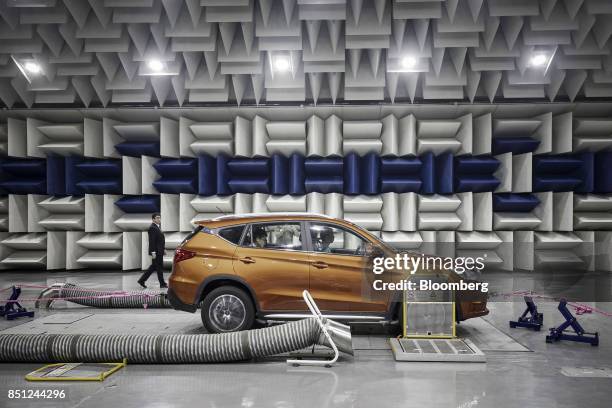 Vehicle sits in an acoustics testing lab at the BYD Co. Headquarters in Shenzhen, China, on Thursday, Sept. 21, 2017. China will likely order an end...