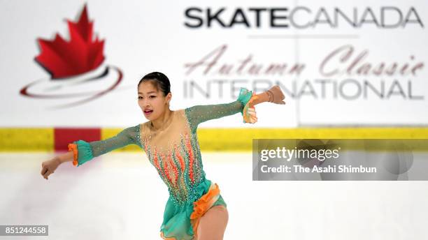 Rin Nitaya of Japan competes in the Ladies Singles Short Program during day one of the Autumn Classic International at Sportplexe Pierrefonds on...