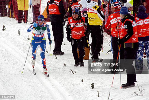 Virpi kuitunen of Finland takes 1st place during the FIS Nordic World Ski Championships Cross Country Ladies Mass Start Relay 4x5 KM event on...