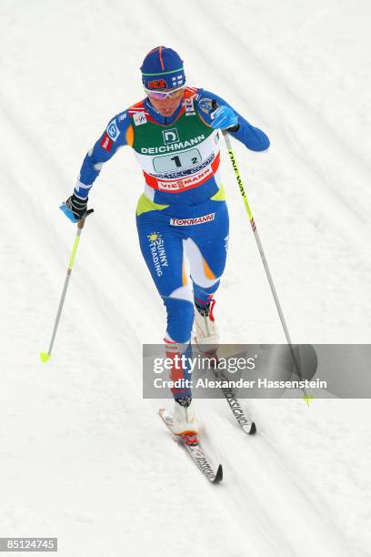 Virpi Kuitunen of Finland in action during the Ladies Cross Country Relay 4x5KM at the FIS Nordic World Ski Championships 2009 on February 26, 2009...