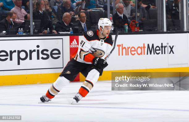 Corey Tropp of the Anaheim Ducks skates against the San Jose Sharks at SAP Center on September 19, 2017 in San Jose, California.