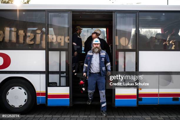 Workers from German steelmaker ThyssenKrupp arrive with busses to protest against the recently announced fusion of ThyssenKrupp with steelmaker Tata...