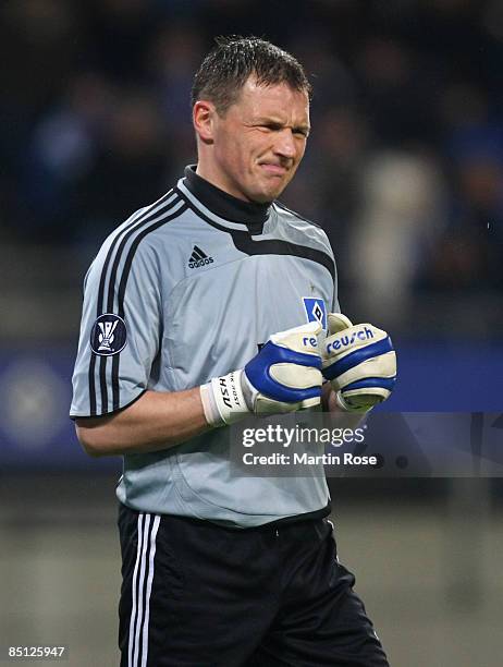 Frank Rost, goalkeeper of Hamburg reacts during the UEFA Cup Round of 32 second leg match between Hamburger SV and NEC Nijmegen at the HSH Nordbank...