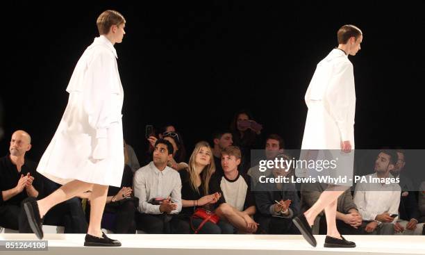 Models on the catwalk at The Xander Zhou show at the London Collections: MEN SS14 in London.