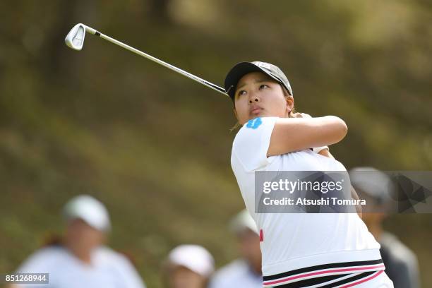 Ai Suzuki of Japan hits her tee shot on the 4th hole during the first round of the Miyagi TV Cup Dunlop Ladies Open 2017 at the Rifu Golf Club on...