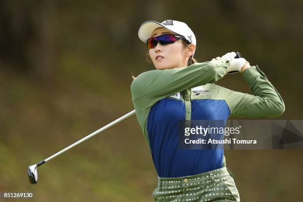 Akane Iijima of Japan hits her tee shot on the 4th hole during the first round of the Miyagi TV Cup Dunlop Ladies Open 2017 at the Rifu Golf Club on...